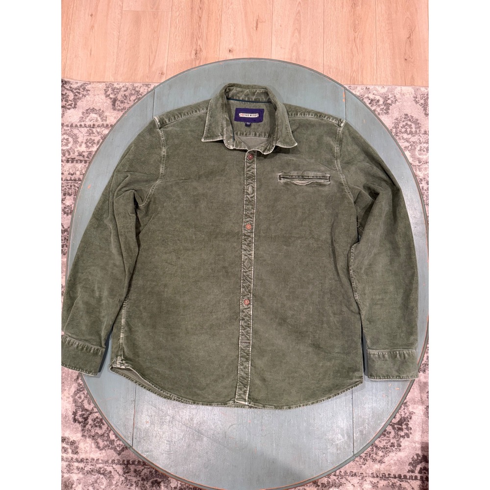 32 Bar Blues Mens Large Olive Green Corduroy Button Down Shirt Long Sleeve L